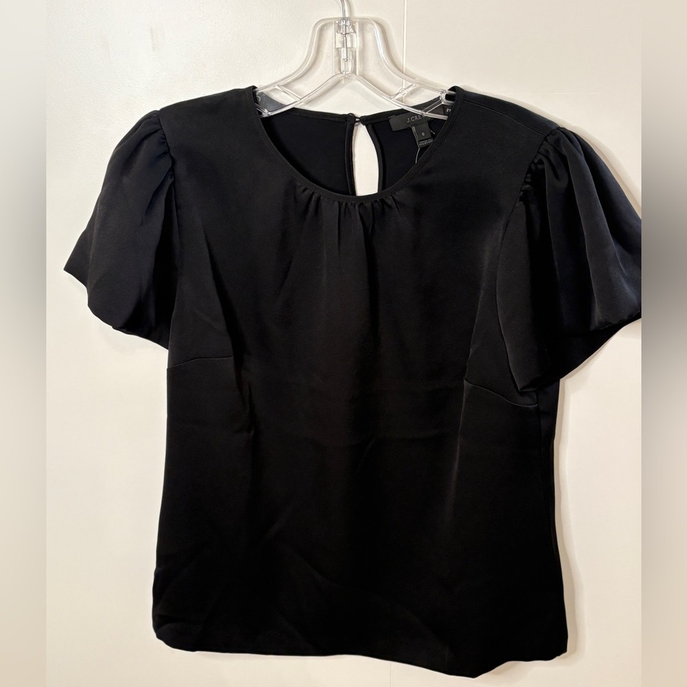 J. Crew Black Satin Blouse with Puff Sleeves & Back Keyhole 6